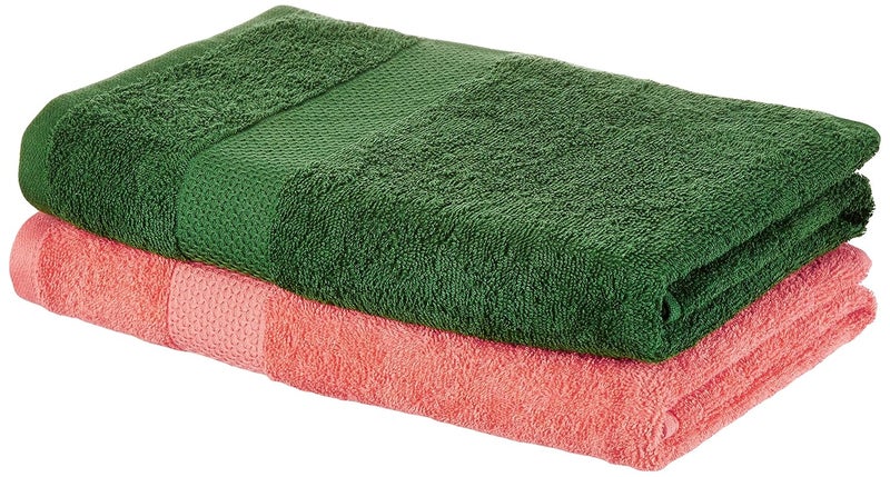 Brand - Solimo Solimo Cotton 2 Piece Bath Towel Set 380 GSM Coral Pink Mint Green - Image 1