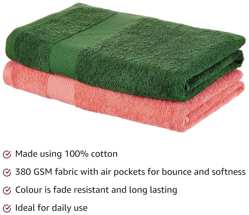 Brand - Solimo Solimo Cotton 2 Piece Bath Towel Set 380 GSM Coral Pink Mint Green - Image 2