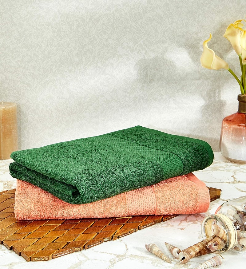 Brand - Solimo Solimo Cotton 2 Piece Bath Towel Set 380 GSM Coral Pink Mint Green - Image 3