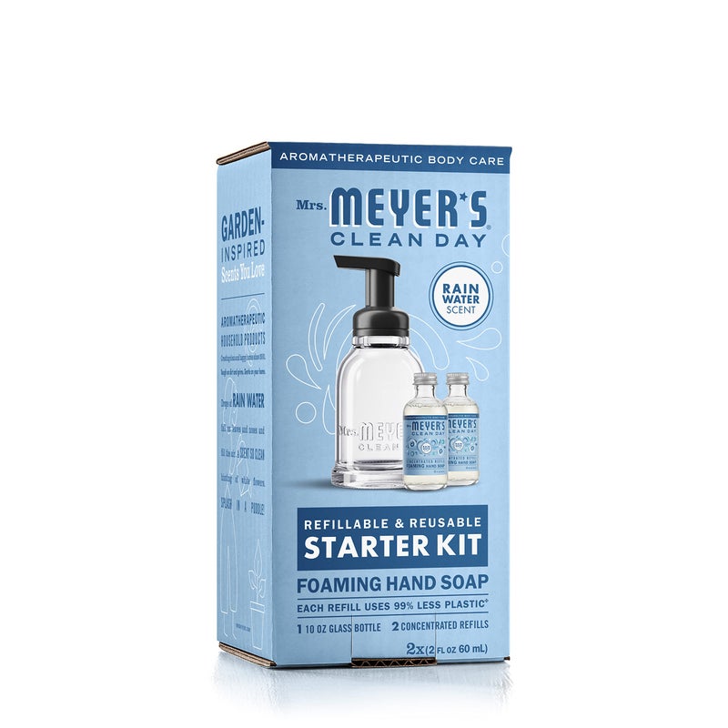 Mrs. MEYER'S CLEAN DAY Foaming Hand Soap Dispenser & Concentrate Starter Kit,1 Glass Dispenser (10 Fl. Oz.) & 2 Concentrated Refills (2 Fl.Oz. each),Rain Water, Makes 20 Fl. Oz. of Foaming Soap Total - Image 2