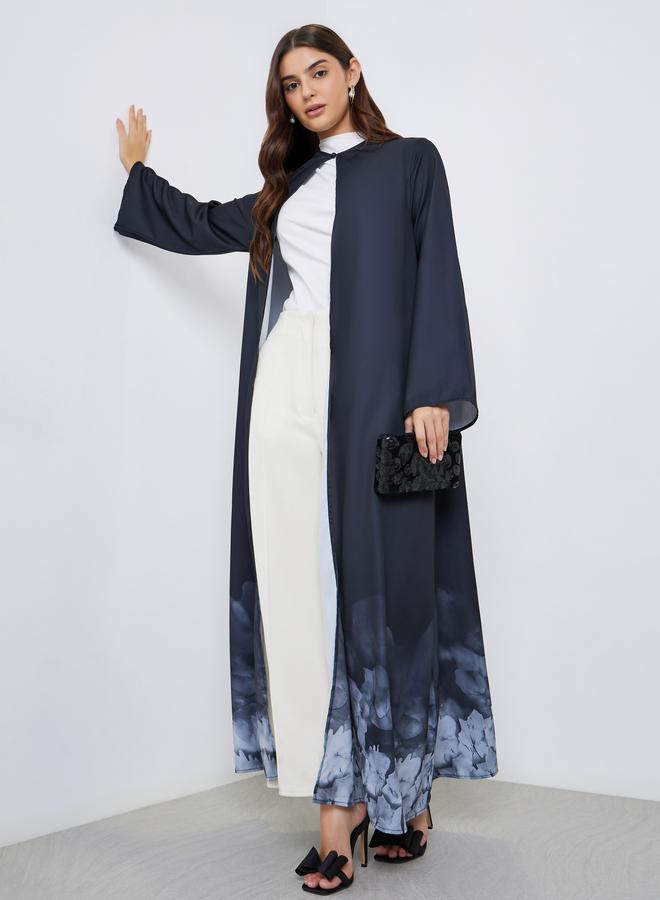 ستايلي أميرة عباية بحافة مطبوعة باللون الأسود بصبغة ربط - Image 1