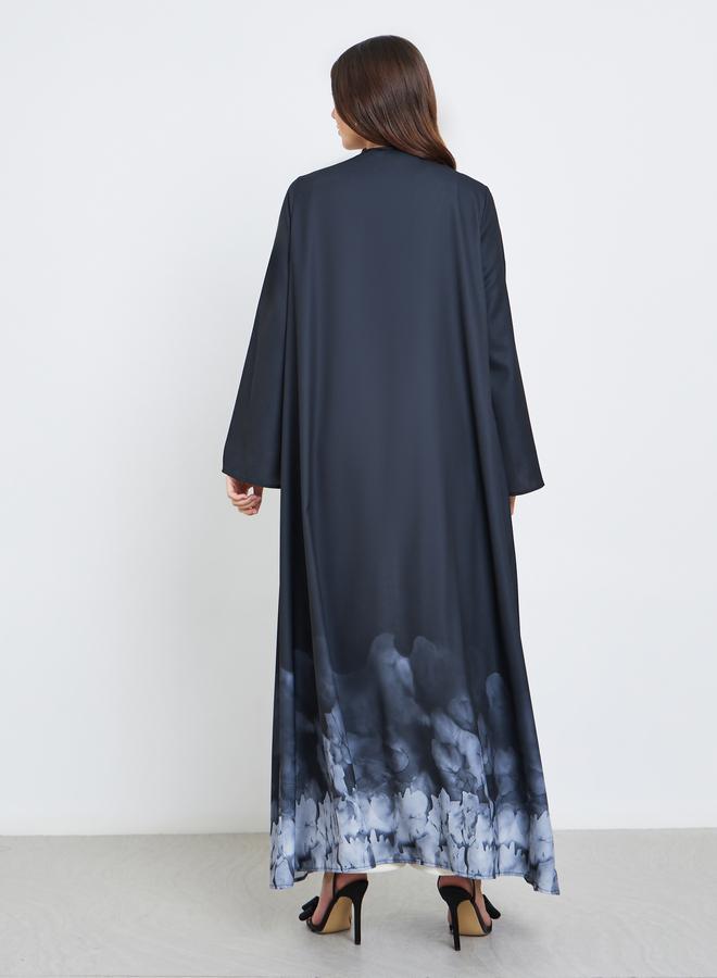 ستايلي أميرة عباية بحافة مطبوعة باللون الأسود بصبغة ربط - Image 5