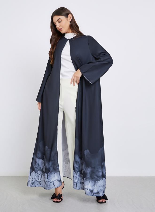 ستايلي أميرة عباية بحافة مطبوعة باللون الأسود بصبغة ربط - Image 2