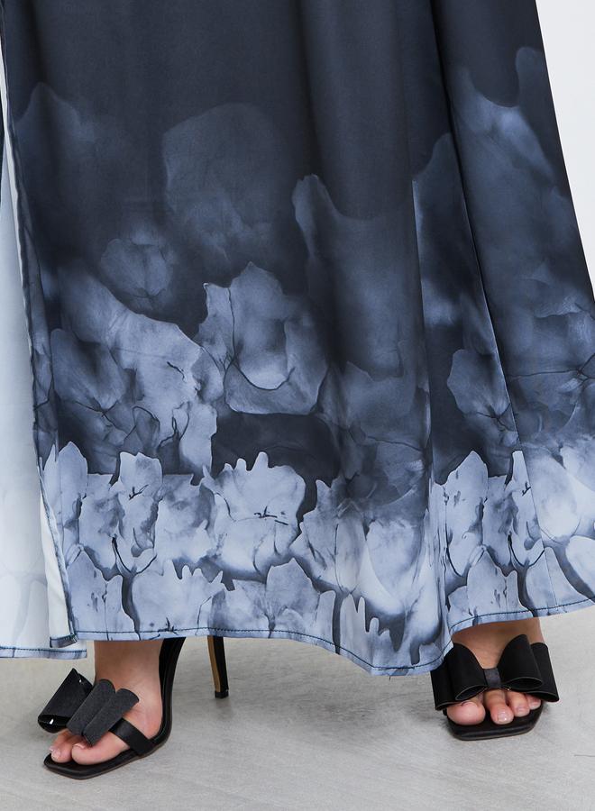 ستايلي أميرة عباية بحافة مطبوعة باللون الأسود بصبغة ربط - Image 4