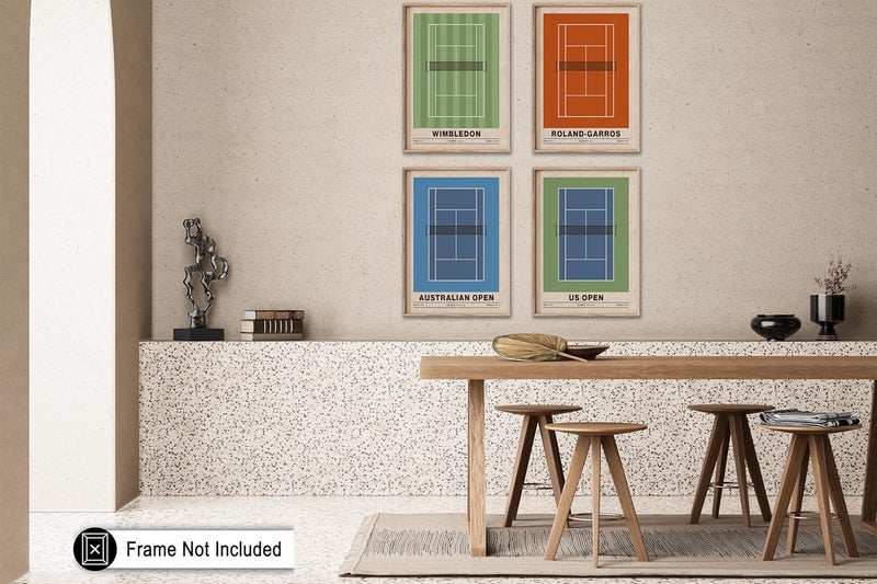 Poster Master ملصق ماستر 4 قطع - ملصق رياضي للتنس - طباعة ملعب التنس - فن ملعب التنس - فن البطولة الرياضية - فن البطولة الكبرى - فن بطولة أمريكا المفتوحة - فن بطولة أستراليا المفتوحة - ديكور حائط للصالة الرياضية أو المكتب - 11x14 بدون إطار - Image 5