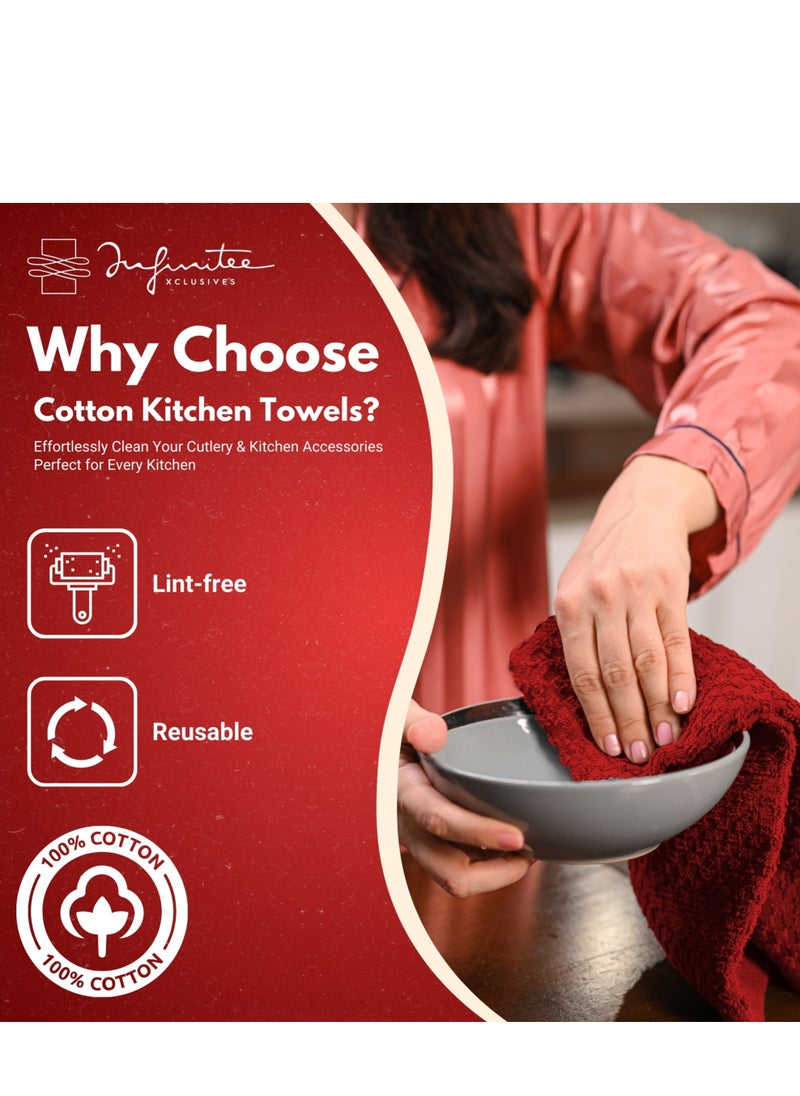 Infinitee Xclusives Infinitee Xclusives Premium Kitchen Towels – Pack of 12, 100% Cotton 40cm x 70cm Absorbent Dish Towels - 425 GSM Tea Towel, Terry Kitchen Dishcloth Towels- Red Dish Cloth for Household Cleaning  - Image 2