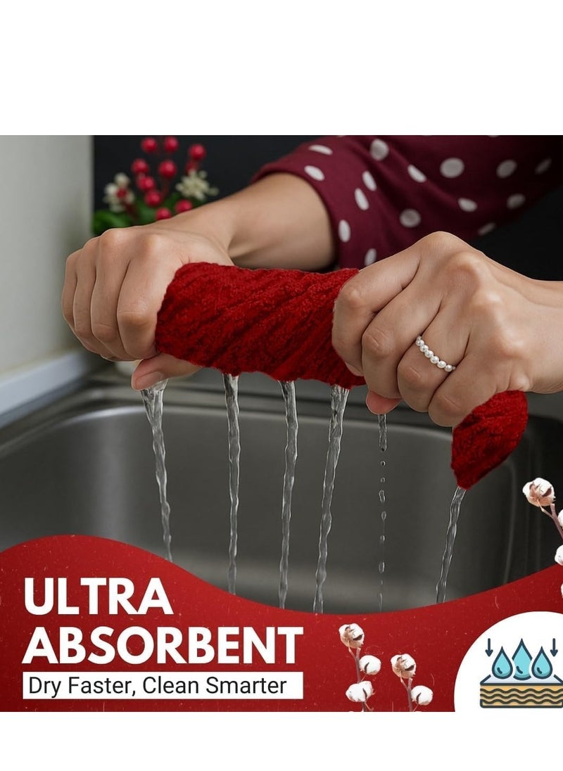 Infinitee Xclusives Infinitee Xclusives Premium Kitchen Towels – Pack of 12, 100% Cotton 40cm x 70cm Absorbent Dish Towels - 425 GSM Tea Towel, Terry Kitchen Dishcloth Towels- Red Dish Cloth for Household Cleaning  - Image 3