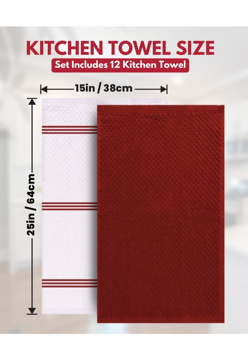 Infinitee Xclusives Infinitee Xclusives Premium Kitchen Towels – Pack of 12, 100% Cotton 40cm x 70cm Absorbent Dish Towels - 425 GSM Tea Towel, Terry Kitchen Dishcloth Towels- Red Dish Cloth for Household Cleaning  - Image 4