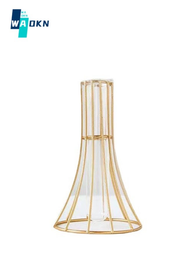 WAOKN Creative Living Room Decoration Glass Vase Ornaments with Gold-plated Geometric Metal Stand Crafts, Suitable for Home Office Wedding Holiday Party Decoration (Gold)  - Image 1