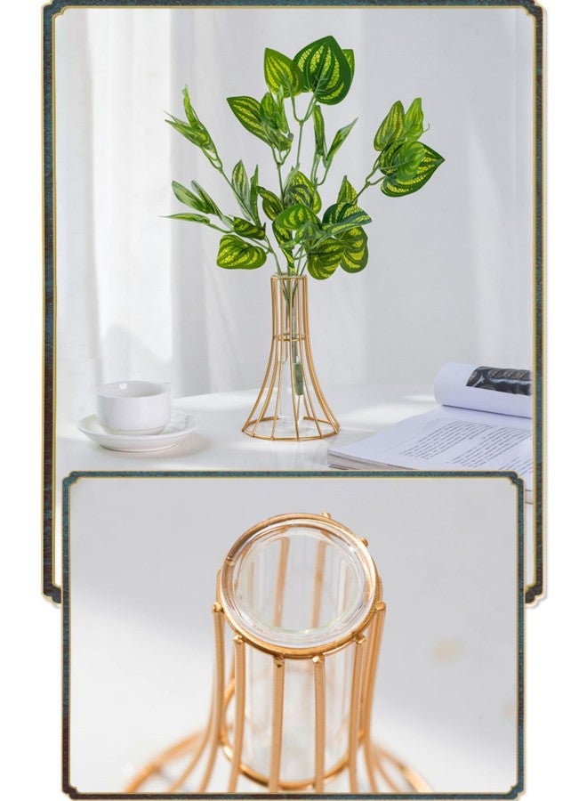 WAOKN Creative Living Room Decoration Glass Vase Ornaments with Gold-plated Geometric Metal Stand Crafts, Suitable for Home Office Wedding Holiday Party Decoration (Gold)  - Image 5