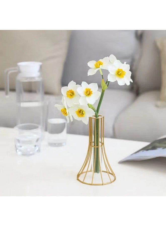 WAOKN Creative Living Room Decoration Glass Vase Ornaments with Gold-plated Geometric Metal Stand Crafts, Suitable for Home Office Wedding Holiday Party Decoration (Gold)  - Image 3