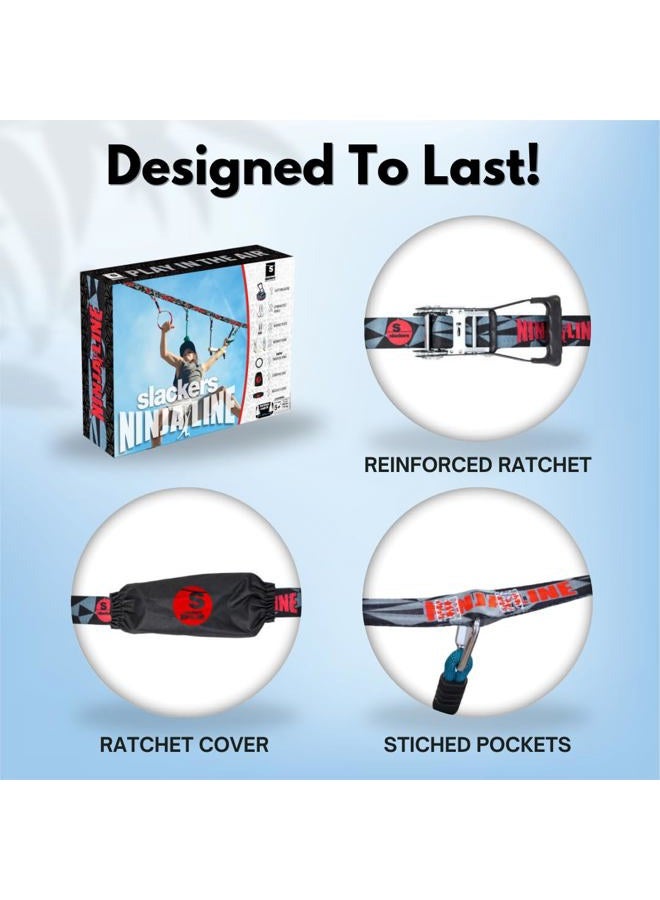 slackers USA Ninja Line Starter Set 2021, 11 Metre Hangel Course, Great 11-Piece Complete Set, Can Also Be Used as a Slackline, with 7 Obstacles, Train Like a Ninja, 980024 - Image 3