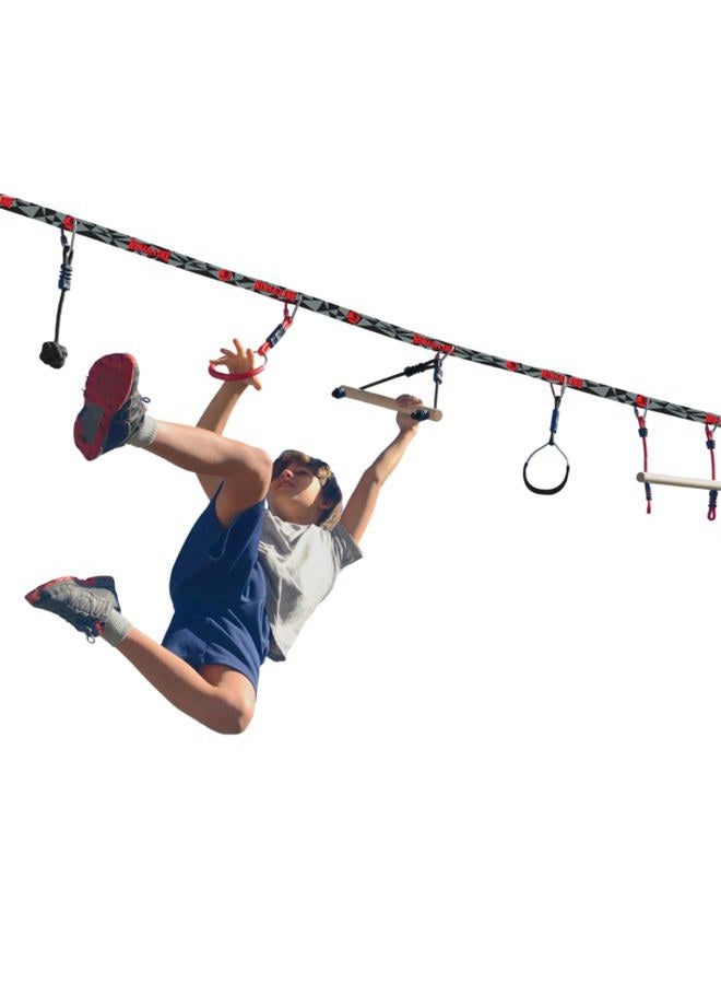 slackers USA Ninja Line Starter Set 2021, 11 Metre Hangel Course, Great 11-Piece Complete Set, Can Also Be Used as a Slackline, with 7 Obstacles, Train Like a Ninja, 980024 - Image 1