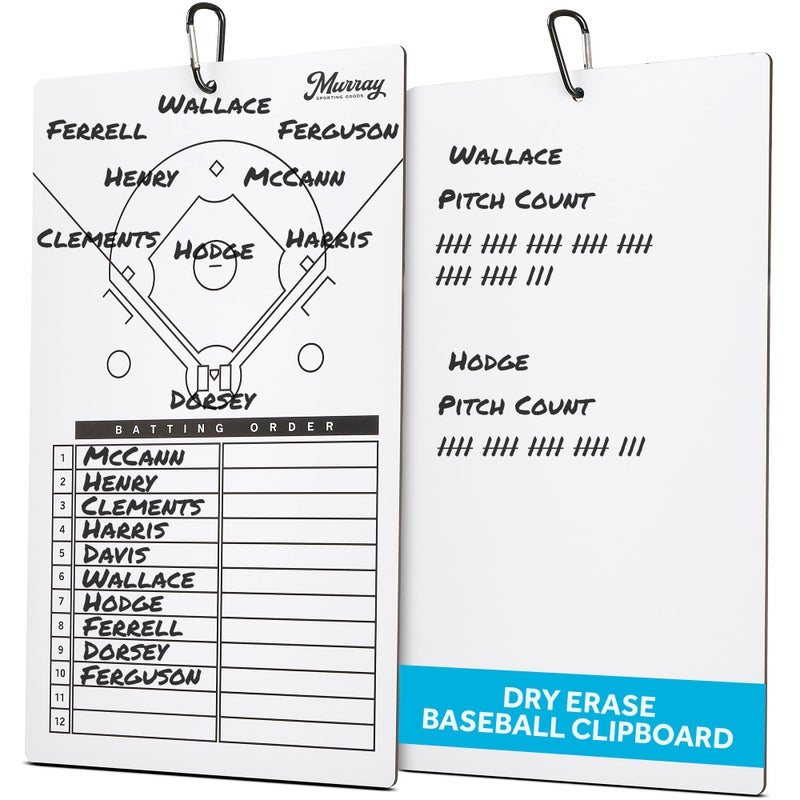 Murray Sporting Goods Dry Erase Coaches Clipboard | Double-Sided Dry Erase White Board (Baseball) - Image 1