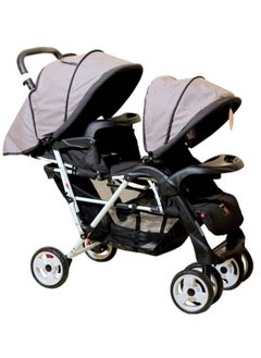 Generic Double Stroller, Double Stroller with Adjustable Backrest, Footrest, Foldable Design for Easy Transport - (Grey Color).  - Image 1