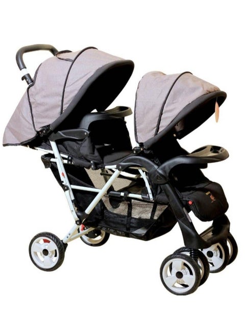 Double Stroller, Double Stroller with Adjustable Backrest, Footrest, Foldable Design for Easy Transport - (Grey Color).