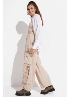 JUNE June Women Cargo Pocket Wide Leg Woven Trouser Stone  - Image 1