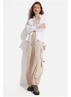 JUNE June Women Cargo Pocket Wide Leg Woven Trouser Stone  - Image 2