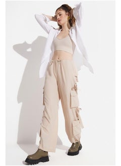 JUNE June Women Cargo Pocket Wide Leg Woven Trouser Stone  - Image 5