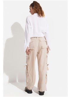 JUNE June Women Cargo Pocket Wide Leg Woven Trouser Stone  - Image 3