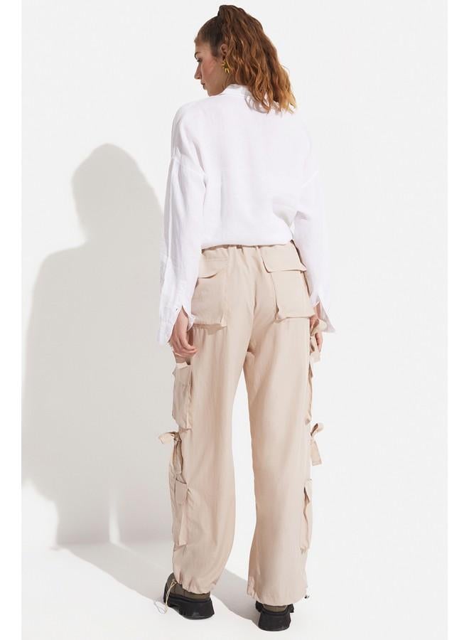 JUNE June Women Cargo Pocket Wide Leg Woven Trouser Stone - Image 3