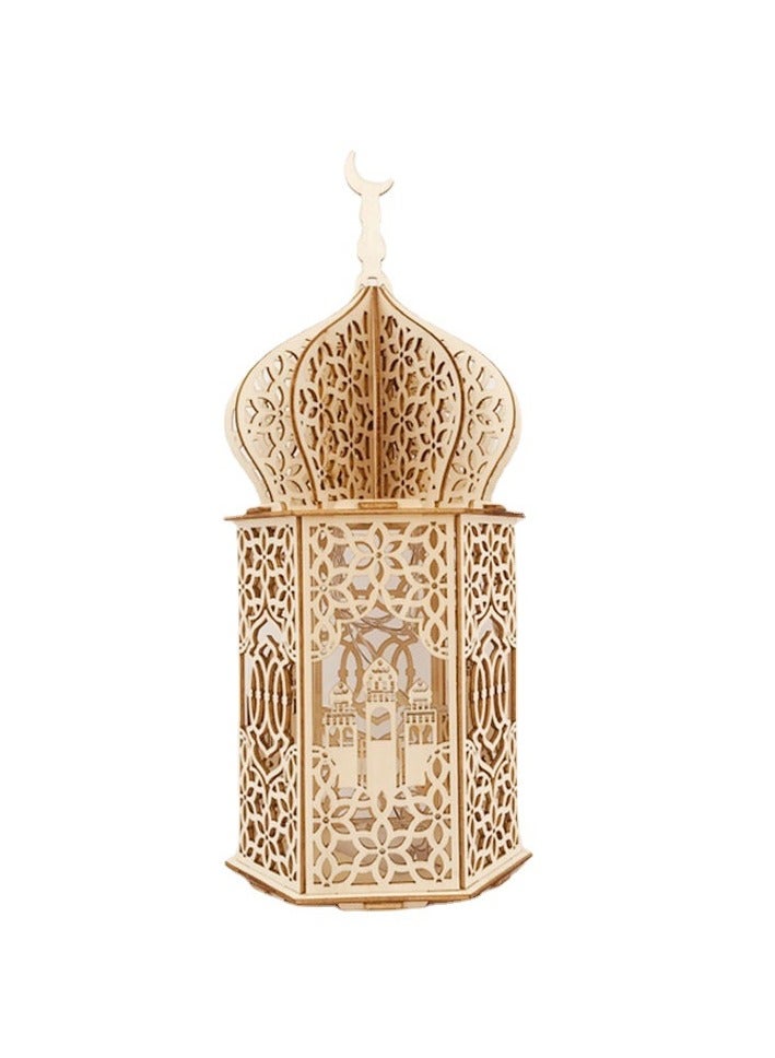 ضوء زخرفي خشبي لرمضان مع LED، فانوس مفرغ مبتكر لتقوم بتجميعه بنفسك، مثالي كهدية لعيد الفطر ورمضان، 24×10×10 سم - Image 1