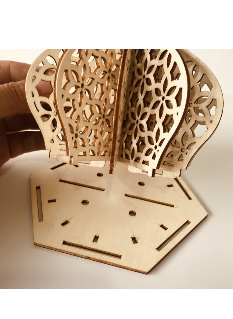 ضوء زخرفي خشبي لرمضان مع LED، فانوس مفرغ مبتكر لتقوم بتجميعه بنفسك، مثالي كهدية لعيد الفطر ورمضان، 24×10×10 سم - Image 3