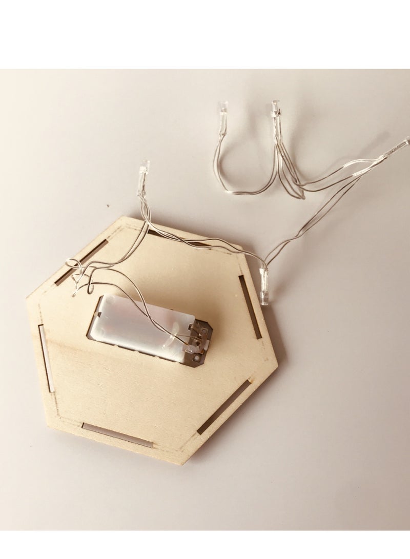 ضوء زخرفي خشبي لرمضان مع LED، فانوس مفرغ مبتكر لتقوم بتجميعه بنفسك، مثالي كهدية لعيد الفطر ورمضان، 24×10×10 سم - Image 4