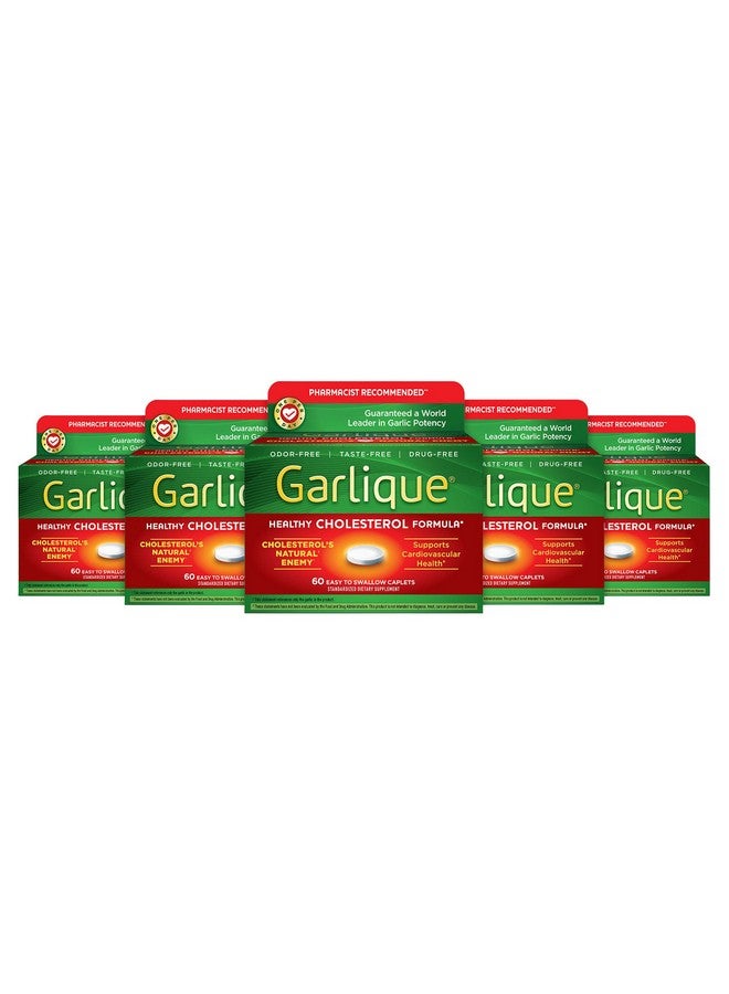 Garlique Healthy Cholesterol Formula with 5000 mcg of Allicin, 60 Enteric Coated Caplets (Pack of 5) - Image 1