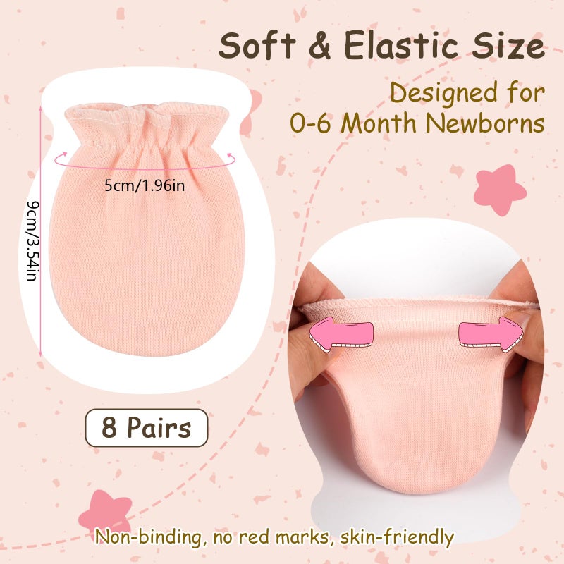Hoiny 8 Pairs Baby Mittens Unisex, Newborn Mittens No Scratch 100% Cotton Mitten with Soft Elastic Cuff, Newborn Essentials for 0-6 Months Boys Girls (Pink) - Image 2