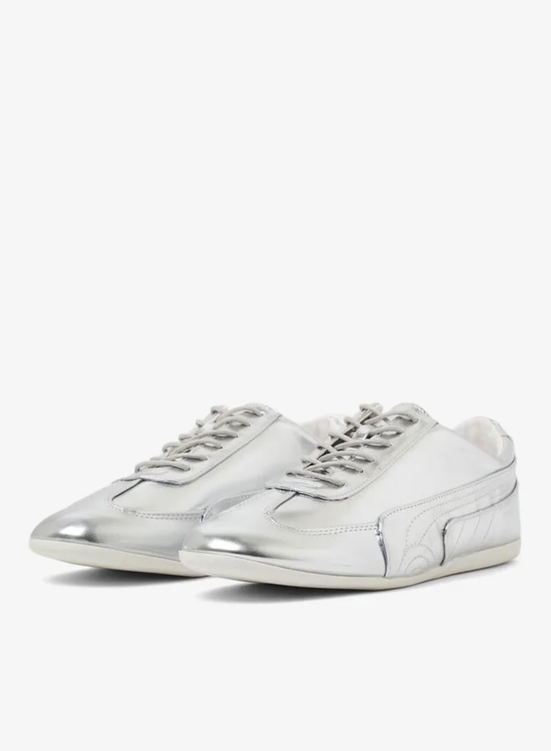Styli  Silver Metallic Lace-Up Sneakers for Women | Best Price UAE
