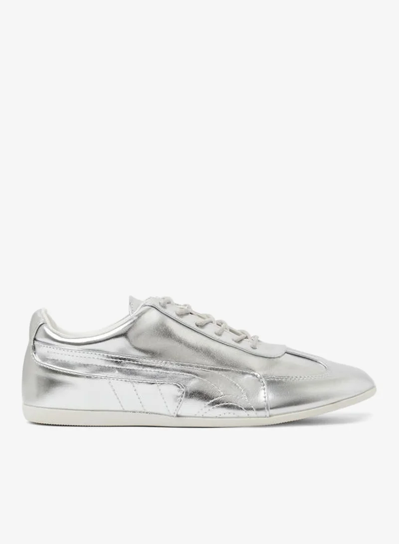 Silver Metallic Lace-Up Sneakers