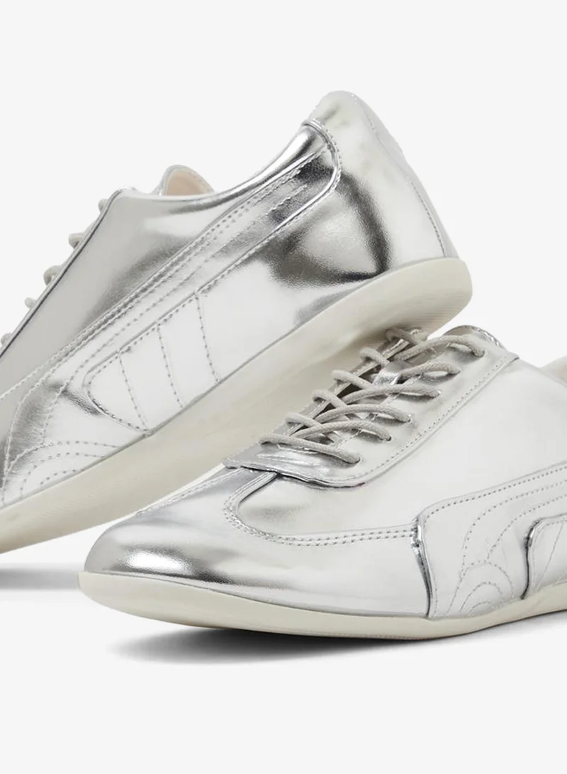 Styli  Silver Metallic Lace-Up Sneakers for Women | Best Price UAE