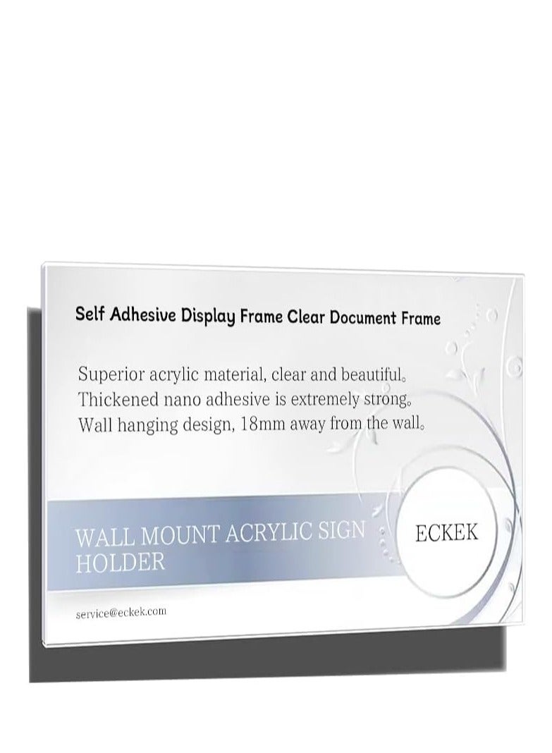 Eckek  Wall Mount Acrylic Sign Holder Self Adhesive Display Frame Clear Document Frame for Office, Store, School, Home, Wall Picture Frame - Image 1