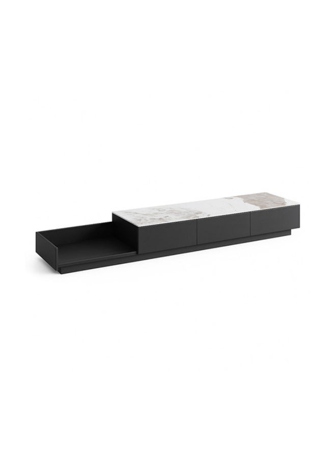 YI ONE TV Unit – Expandable TV Stand with Marble Top & Black Wooden Finish, 3 Drawers, Adjustable Length (2000–2500)×400×310 mm - Image 4
