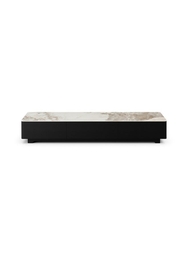 YI ONE TV Unit – Expandable TV Stand with Marble Top & Black Wooden Finish, 3 Drawers, Adjustable Length (2000–2500)×400×310 mm - Image 2