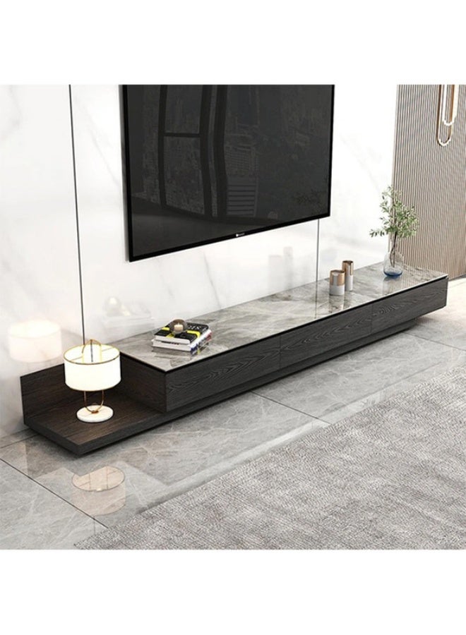 YI ONE TV Unit – Expandable TV Stand with Marble Top & Black Wooden Finish, 3 Drawers, Adjustable Length (2000–2500)×400×310 mm - Image 1