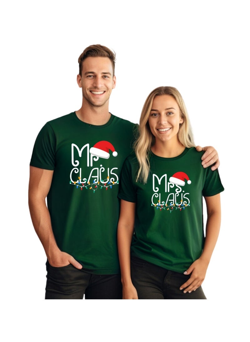 PRINTSHOP4ME Christmas Couples Round Neck Short Sleeve T-Shirt–Matching Festive Shirts For Couples–Soft Cotton Tshirt - Image 1