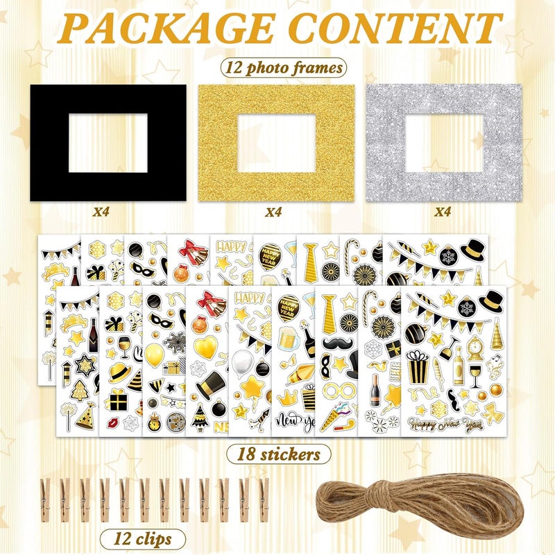Konsait Konsait 12 Pack New Year Crafts 2025 New Year Picture Frames Crafts Kit with Stickers Clips and Rope New Year Eve Party Supplies 2025 New Year Party Favors - Image 2