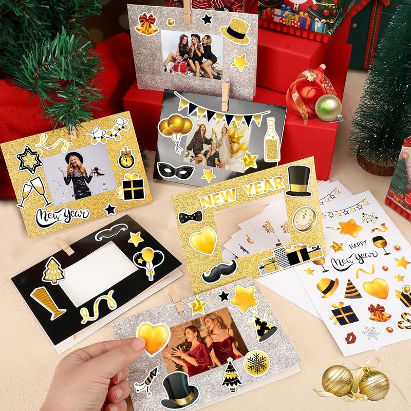 Konsait Konsait 12 Pack New Year Crafts 2025 New Year Picture Frames Crafts Kit with Stickers Clips and Rope New Year Eve Party Supplies 2025 New Year Party Favors - Image 4