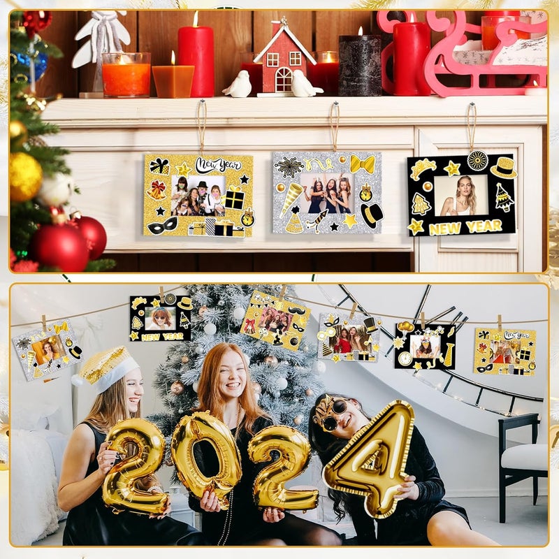 Konsait Konsait 12 Pack New Year Crafts 2025 New Year Picture Frames Crafts Kit with Stickers Clips and Rope New Year Eve Party Supplies 2025 New Year Party Favors - Image 3