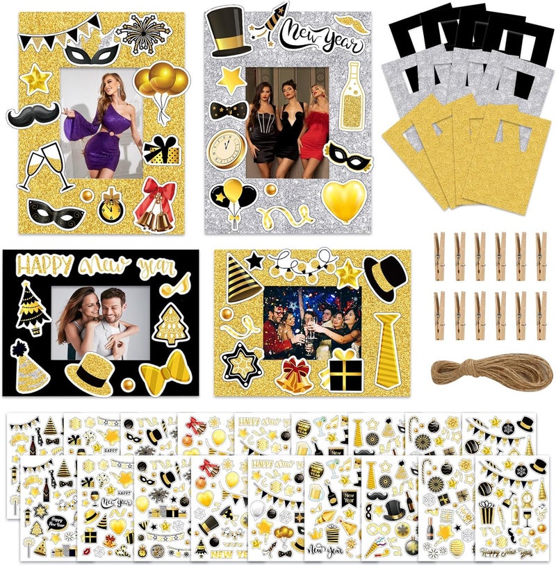 Konsait Konsait 12 Pack New Year Crafts 2025 New Year Picture Frames Crafts Kit with Stickers Clips and Rope New Year Eve Party Supplies 2025 New Year Party Favors - Image 1