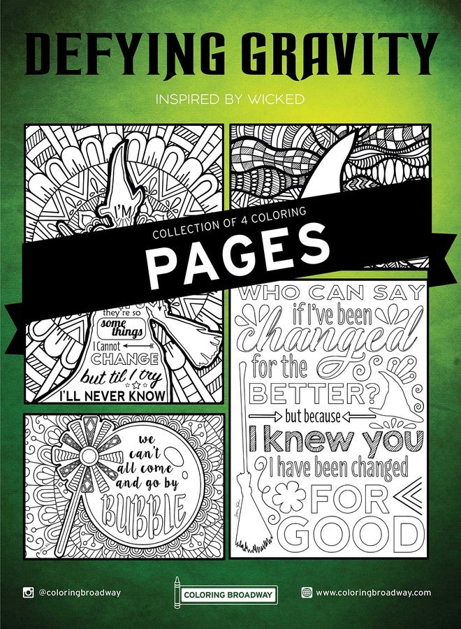 Coloring Broadway - Wicked Inspired Coloring Pages (Set of 4), Defying Gravity Musical Theater Merchandise, Printed on Matte Card Stock (8 1/2” x 11”), Ideal Gift for a Broadway Theater Lover - Image 1
