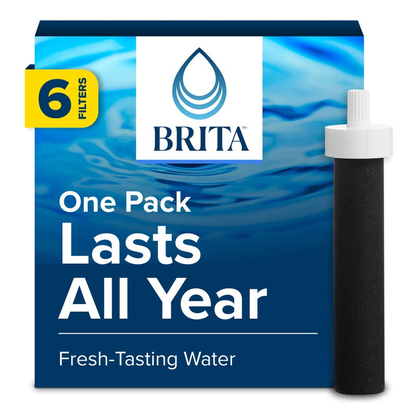 Brita Water Filter Replacements for Water Bottles, Lasts 2 Months, Reduces Chlorine Taste and Odor, 6 Count - Image 1
