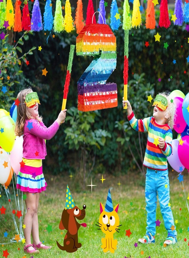 Poen بينياتا مكسيكية بألوان قوس قزح للأطفال مع عصا معصوبة العينين وزينة قصاصات الورق الملونة، بينياتا لتزيين حفلات أعياد الميلاد، بينياتا للاحتفال بالذكرى السنوية، سينكو دي مايو، فييستا (رقم 2) - Image 5
