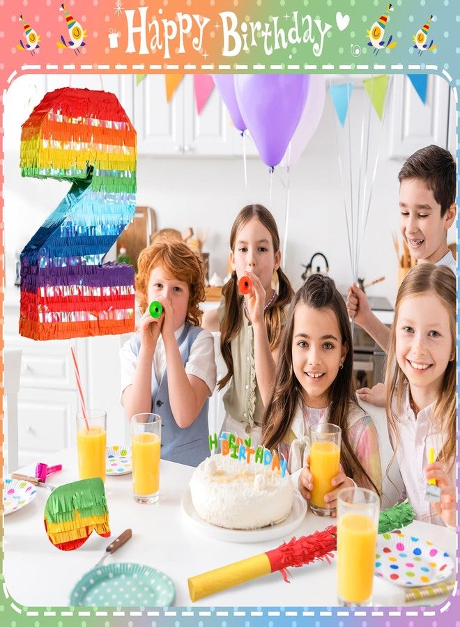 Poen بينياتا مكسيكية بألوان قوس قزح للأطفال مع عصا معصوبة العينين وزينة قصاصات الورق الملونة، بينياتا لتزيين حفلات أعياد الميلاد، بينياتا للاحتفال بالذكرى السنوية، سينكو دي مايو، فييستا (رقم 2) - Image 4