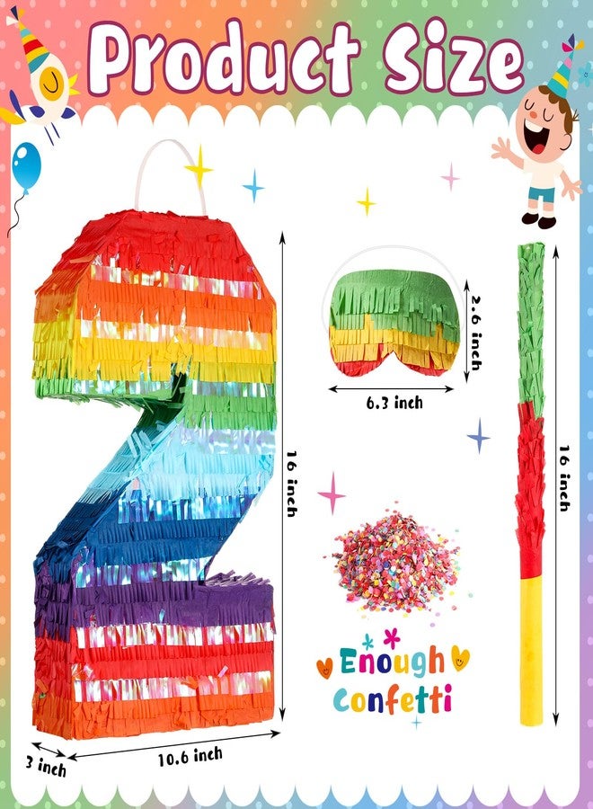 Poen بينياتا مكسيكية بألوان قوس قزح للأطفال مع عصا معصوبة العينين وزينة قصاصات الورق الملونة، بينياتا لتزيين حفلات أعياد الميلاد، بينياتا للاحتفال بالذكرى السنوية، سينكو دي مايو، فييستا (رقم 2) - Image 2