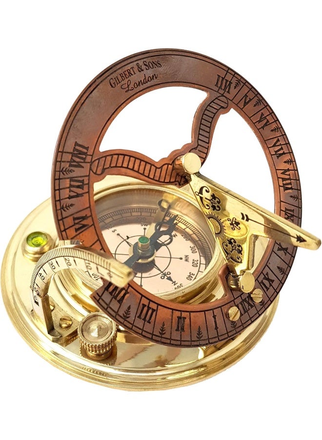 Brass Nautical - Antique Brass & Copper Sundial Compass, Sundial Clock in Box Gift Sun Clock Ship Replica Watch - Image 1