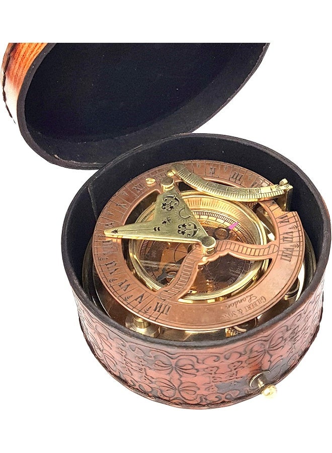 Brass Nautical - Antique Brass & Copper Sundial Compass, Sundial Clock in Box Gift Sun Clock Ship Replica Watch - Image 2