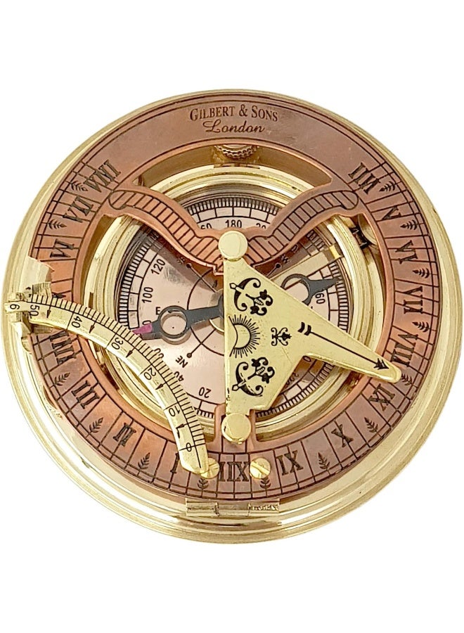 Brass Nautical - Antique Brass & Copper Sundial Compass, Sundial Clock in Box Gift Sun Clock Ship Replica Watch - Image 4